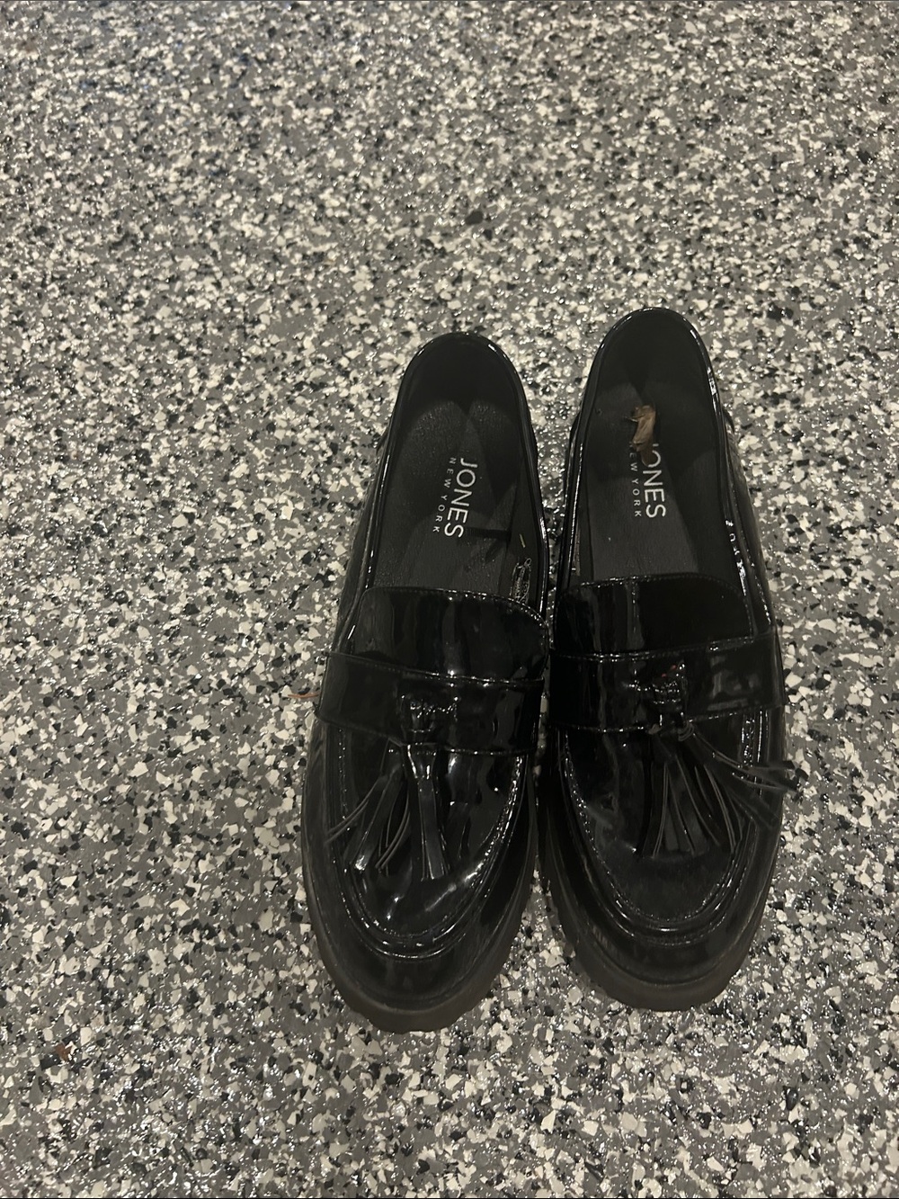 Jones New York Black Patent Loafers with Tassel Detail